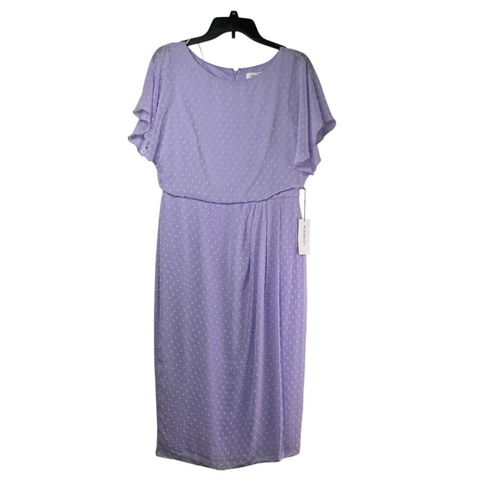 Liz Claiborne Dress Womens 6 Purple Short Sleeve Midi Textured A-Line Career NWT